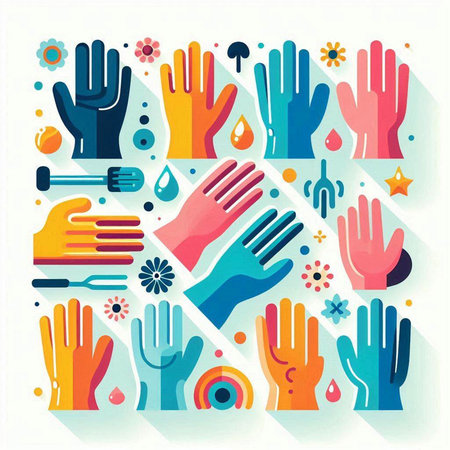 Hands of different colors. Cleaning concept. Flat design.のイラスト素材