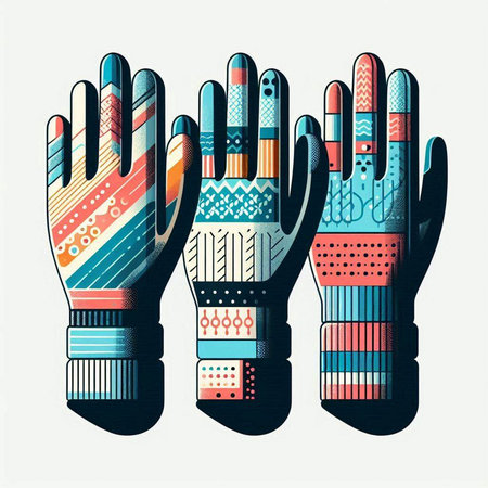 Hands in winter gloves. Colorful vector illustration for your designのイラスト素材