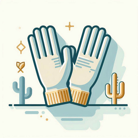 Gloves on the background of cactuses. Flat vector illustration.のイラスト素材
