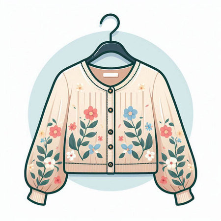 Vector illustration of a blouse with floral pattern on a hangerのイラスト素材