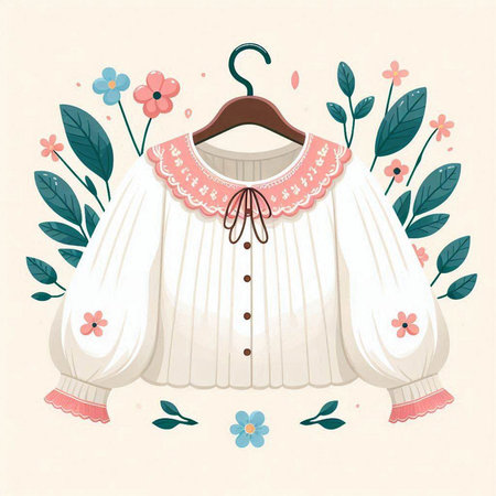 Illustration of a women's sweater on a hanger with flowersのイラスト素材