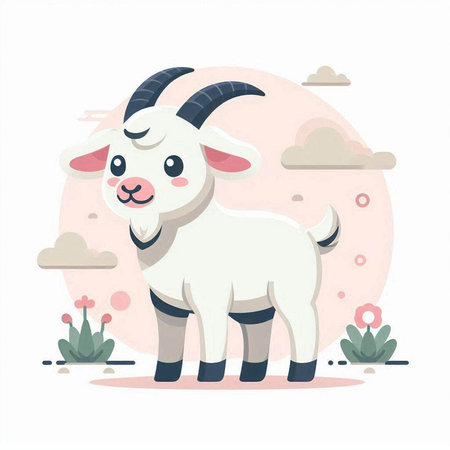 Cute cartoon goat. Vector illustration in a flat style on the theme of farm animals.のイラスト素材