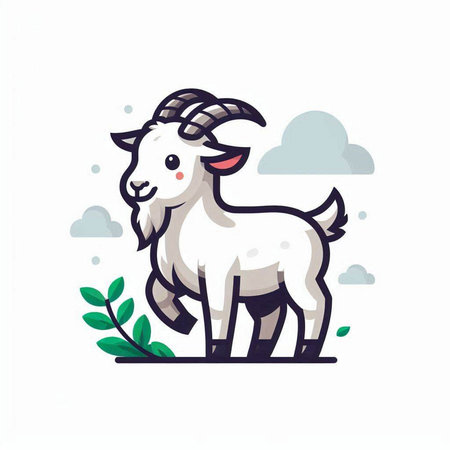 Goat on white background. Vector illustration in a flat style.のイラスト素材