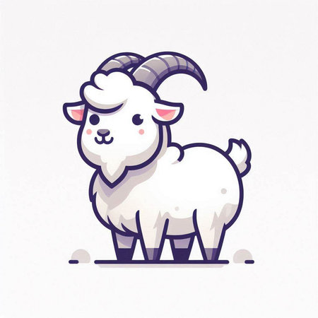 Vector illustration of cute cartoon goat isolated on white background. Cute sheep.のイラスト素材