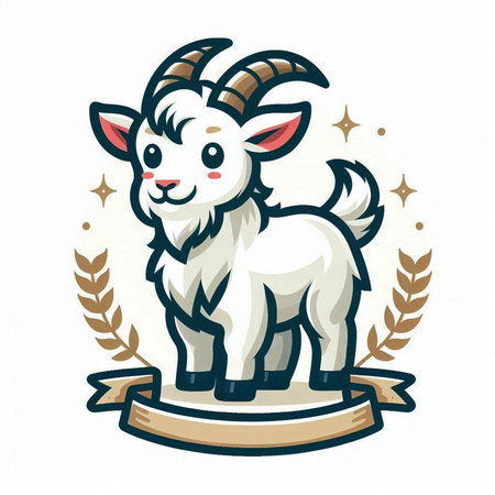 Goat with a laurel wreath on a white background.のイラスト素材