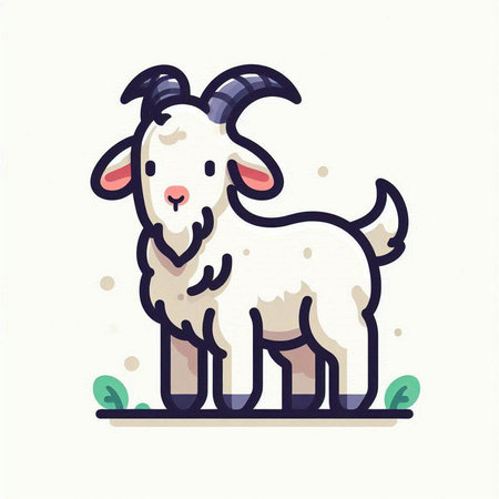 Cute goat on white background. Vector illustration in flat style.のイラスト素材
