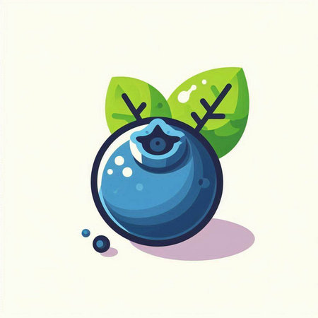 Blueberry icon. Vector illustration of fresh blueberry with leaves.のイラスト素材