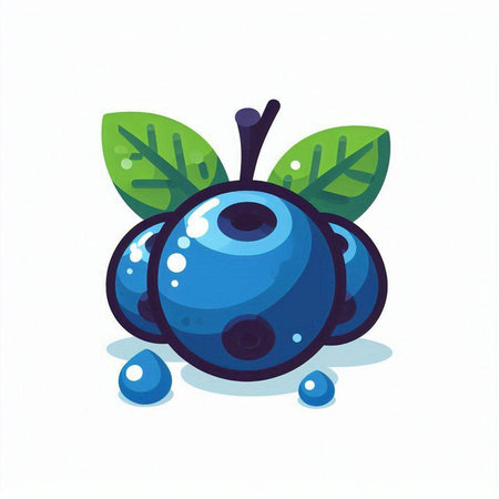 Blueberry fruit with leaves and drops isolated on white background. Vector illustration.のイラスト素材