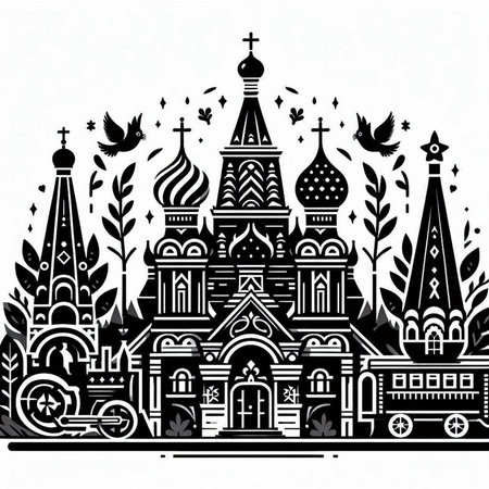 Church of the Intercession of the Blessed Virgin Mary, vector illustrationのイラスト素材