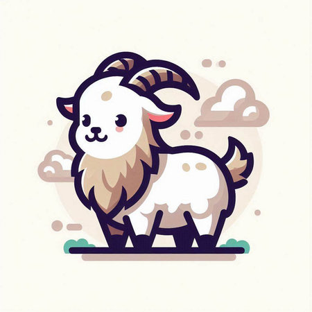 Cute cartoon goat character. Vector illustration in flat linear style.のイラスト素材