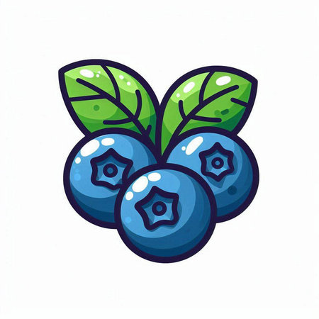 Blueberry icon. Vector illustration of fresh blueberry with leaves.のイラスト素材