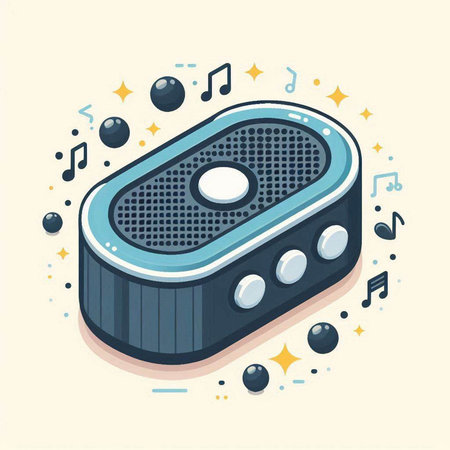 music speaker with notes isolated icon vector illustration desing in isometric styleのイラスト素材