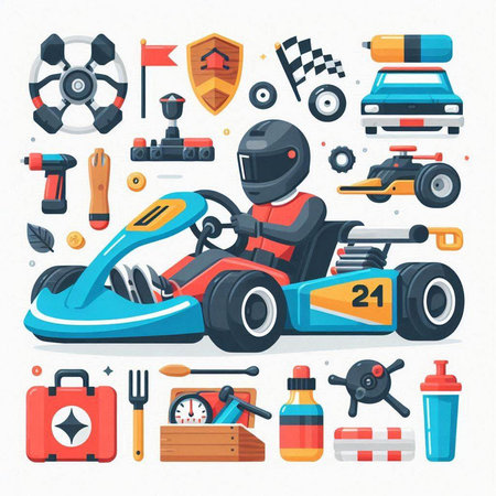 Karting sport equipment. Vector illustration in flat cartoon style.のイラスト素材