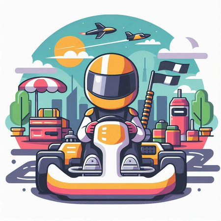 Karting karting in the park. Vector illustration.のイラスト素材