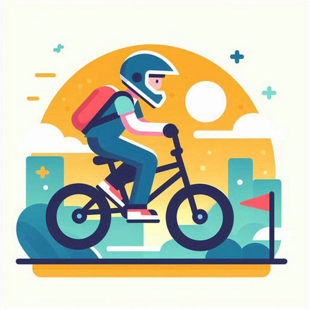 Cyclist in helmet riding bicycle. Flat style vector illustration.のイラスト素材