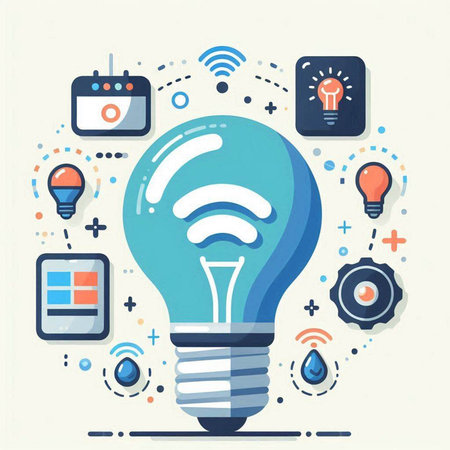Flat design modern vector illustration concept of internet of things with light bulb and icon set.のイラスト素材