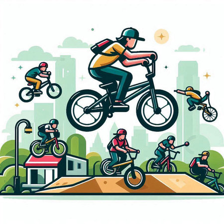 Bmx rider on skateboard. Extreme sport. Vector illustration.のイラスト素材