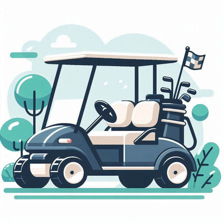 Golf cart on the golf course. Vector illustration in flat styleのイラスト素材