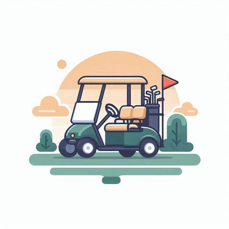 Golf cart on the golf course. Vector illustration in flat styleのイラスト素材