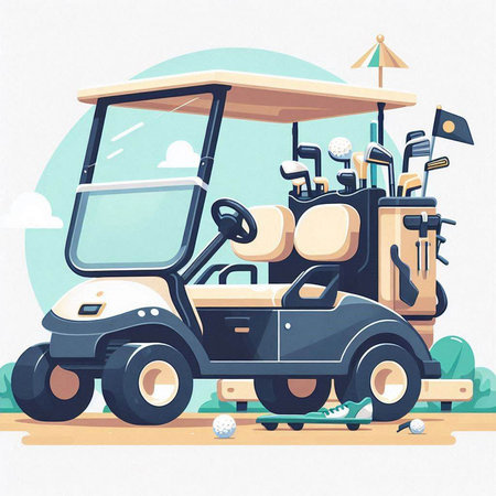 Golf cart on the golf course. Illustration in vector formatのイラスト素材