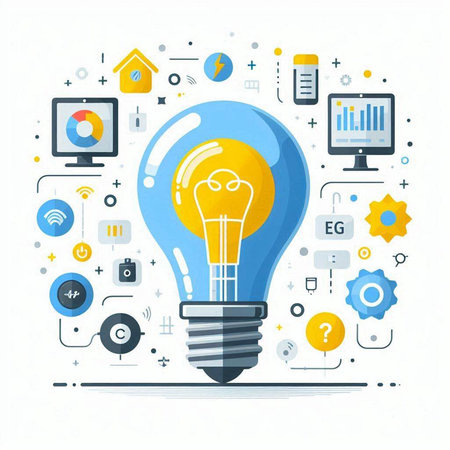 Lightbulb with business icons. Idea and innovation concept. Vector illustrationのイラスト素材