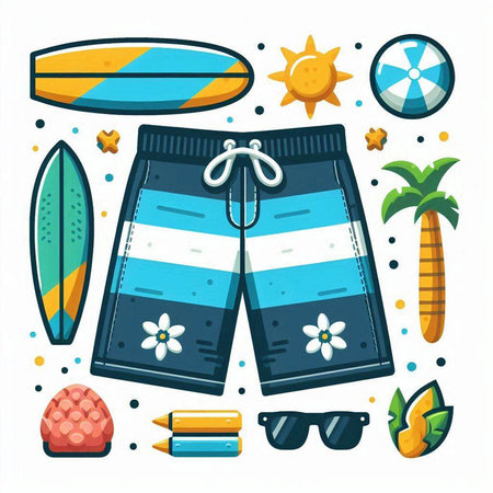 Vector illustration of summer vacation set in flat style. Summer beach elements.のイラスト素材