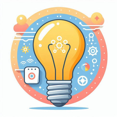 Vector illustration of lightbulb with social media icons on white backgroundのイラスト素材