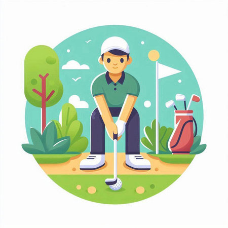 Golf player on the golf course. Flat style vector illustration.のイラスト素材