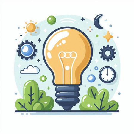 Flat design modern vector illustration concept of creative idea and innovation, lightbulb with glasses and gear iconsのイラスト素材