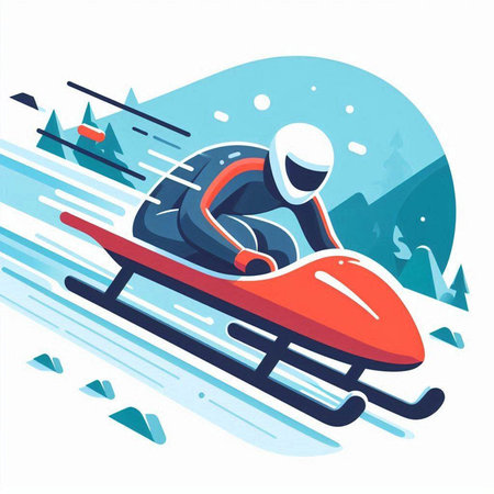 Snowboarder on a snowmobile. Vector illustration in flat styleのイラスト素材