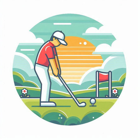 Golf player on the golf course. Flat style vector illustration.のイラスト素材