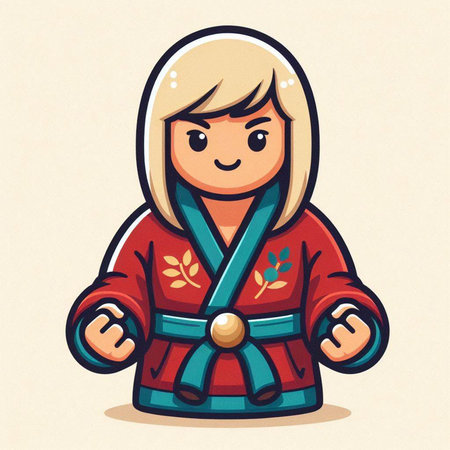 Kung fu girl in red kimono cartoon vector illustration.のイラスト素材