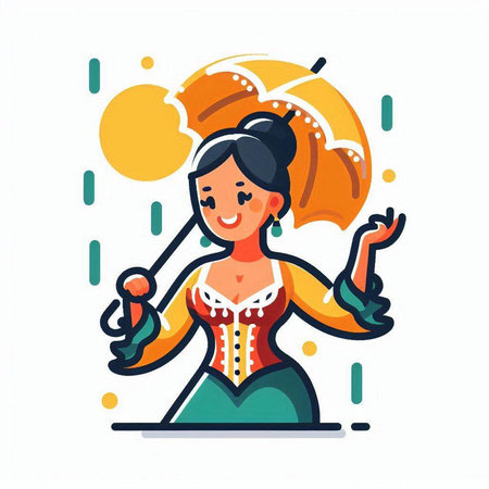 Beautiful woman in traditional bavarian clothes. Colorful flat vector illustration.のイラスト素材