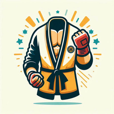 Martial arts fighter with karate belt, vector illustration in retro styleのイラスト素材