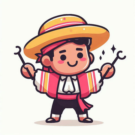 Cute little boy in sombrero with magic wand. Vector cartoon character illustration.のイラスト素材