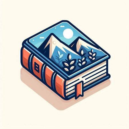 Book with mountains and sun. Vector illustration in isometric style.のイラスト素材