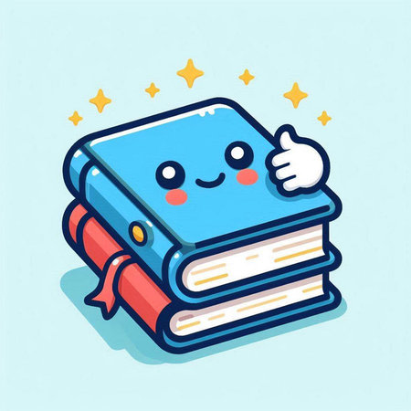 Cute book character. Vector illustration in flat cartoon style. Isolated on blue background.のイラスト素材