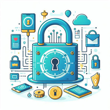 Cyber security concept with padlock on white background. Vector illustrationのイラスト素材