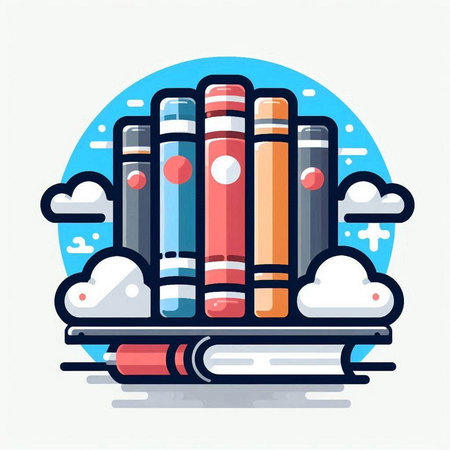 Books and clouds. Vector illustration in flat design style on white background.のイラスト素材