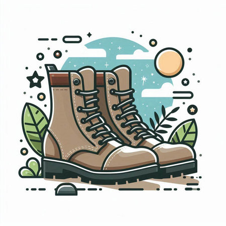 Vector illustration of hiking boot. Line art style design for web, site, advertising, banner, poster, board and print.のイラスト素材