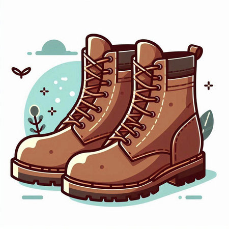 Pair of hiking boots on a white background. Vector illustration.のイラスト素材
