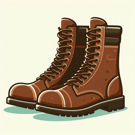 Vector illustration of a pair of brown boots on a white background.のイラスト素材