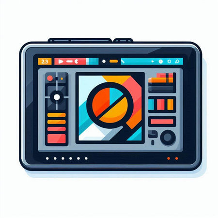 Illustration of a tablet computer with a media player on the screenのイラスト素材