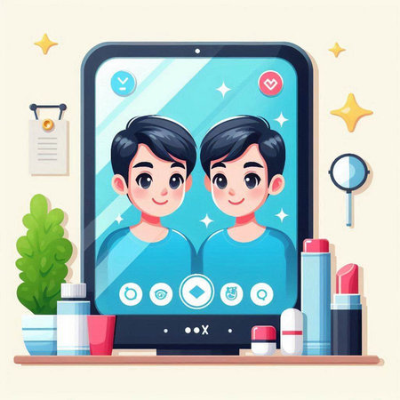 Smartphone screen with boy and girl. Vector illustration in flat styleのイラスト素材