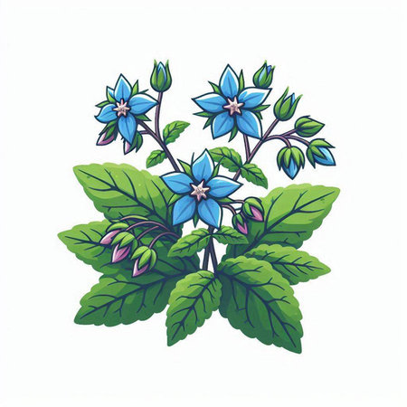 Borage flowers isolated on white background. Hand drawn vector illustration.のイラスト素材