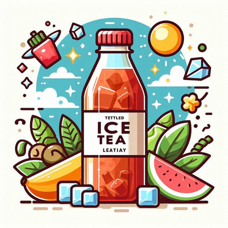 Iced watermelon juice in a bottle with ice cubes. Vector illustration.のイラスト素材