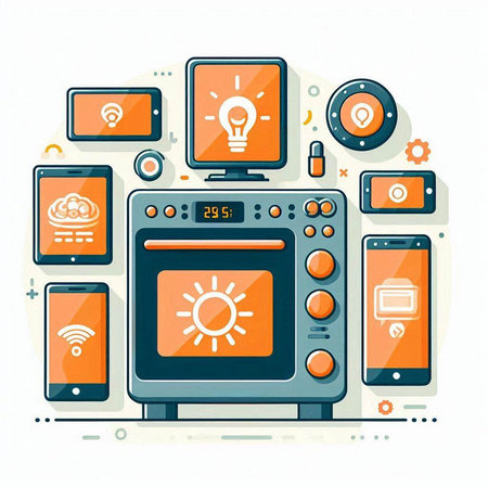 Flat design modern vector illustration concept of smart home appliances and devices with icons.のイラスト素材