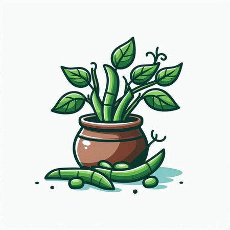 Illustration of a green plant in a clay pot on a white backgroundのイラスト素材