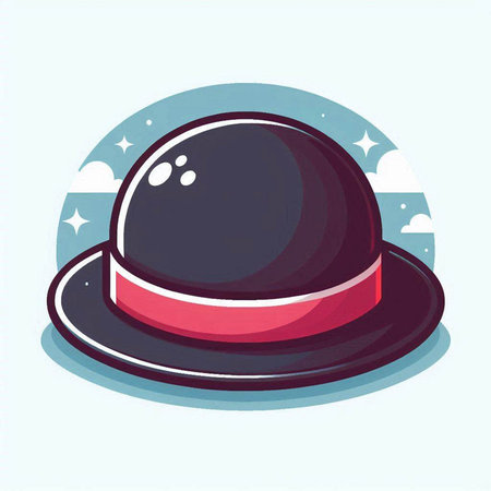 Illustration of a black hat with a red ribbon on a blue backgroundのイラスト素材