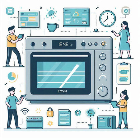 Flat line design modern vector illustration concept of internet of things, smart devices, internet of things.のイラスト素材